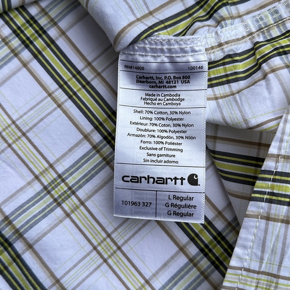 Carhartt Mens Large Green Plaid Vented Fishing Hiking Work Shirt Button Down - Picture 8 of 15